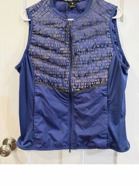 NIKE Running Vest Womens XL Blue Down Flash Reflective Vented 800 Aeroloft